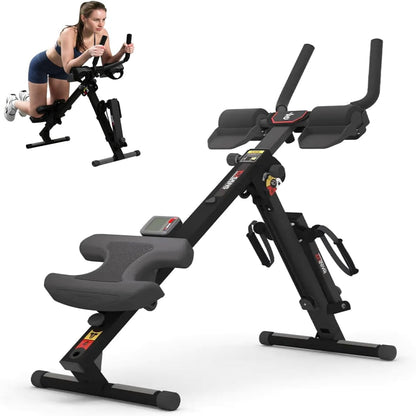 3 in 1 Ab Machine, Foldable Rowing Machine & Cable System, Core Trainer for Abdominal Workout, 4-Level Height & 2 Resistance Levels, All-In-One Home Gym Equipment for Weight Loss & Sculpting