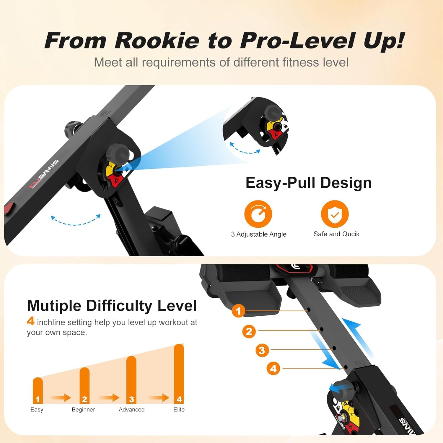 3 in 1 Ab Machine, Foldable Rowing Machine & Cable System, Core Trainer for Abdominal Workout, 4-Level Height & 2 Resistance Levels, All-In-One Home Gym Equipment for Weight Loss & Sculpting