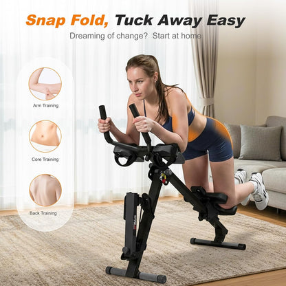 3 in 1 Ab Machine, Foldable Rowing Machine & Cable System, Core Trainer for Abdominal Workout, 4-Level Height & 2 Resistance Levels, All-In-One Home Gym Equipment for Weight Loss & Sculpting